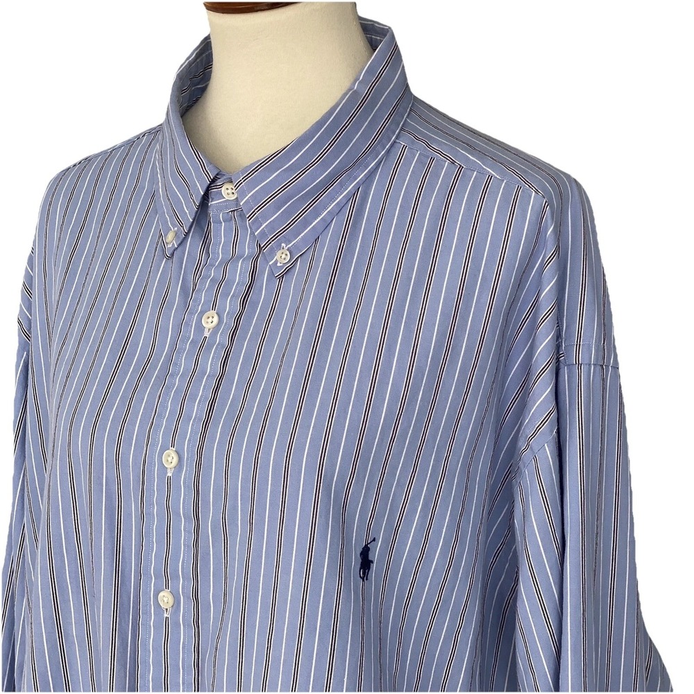 Ralph‎ Lauren Mens 3XLT Tall Striped Classic Shirt Long Sleeve Cotton Blue Label
